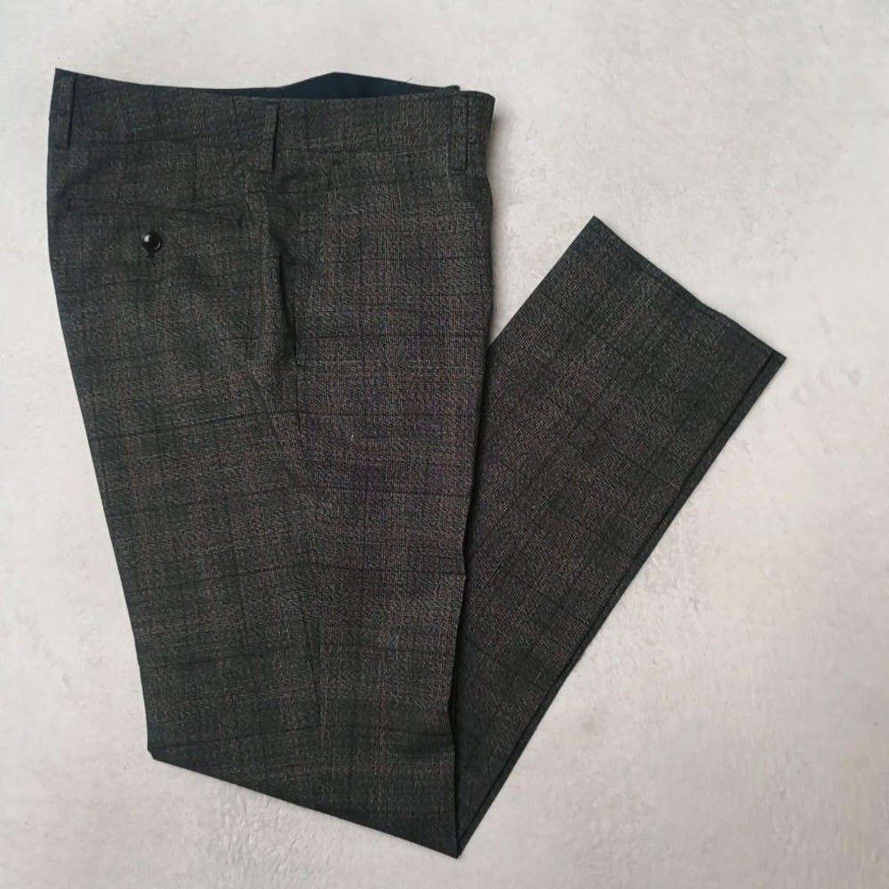 Bonobos Pants Men 32x32 Gray Plaid Slim Marzotto Wool Dress Slacks Flat Front